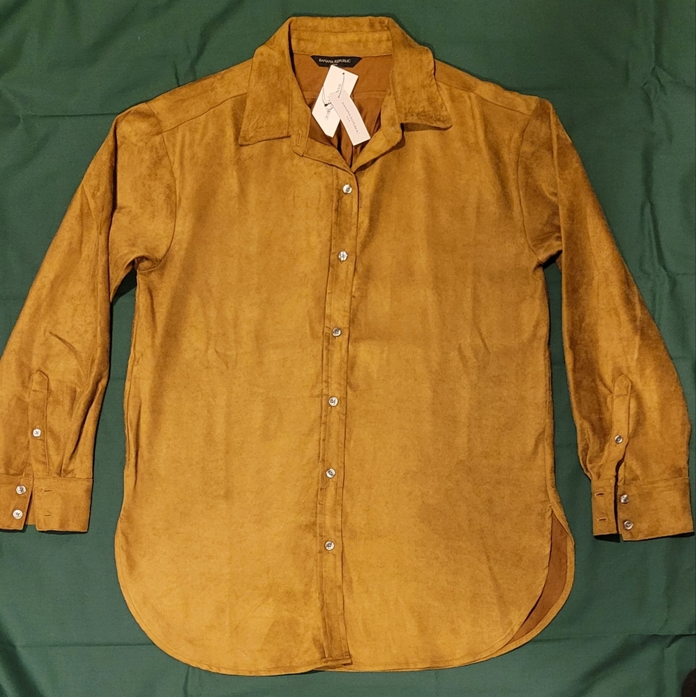 Banana Republic Brown Vegan Suede Button Down